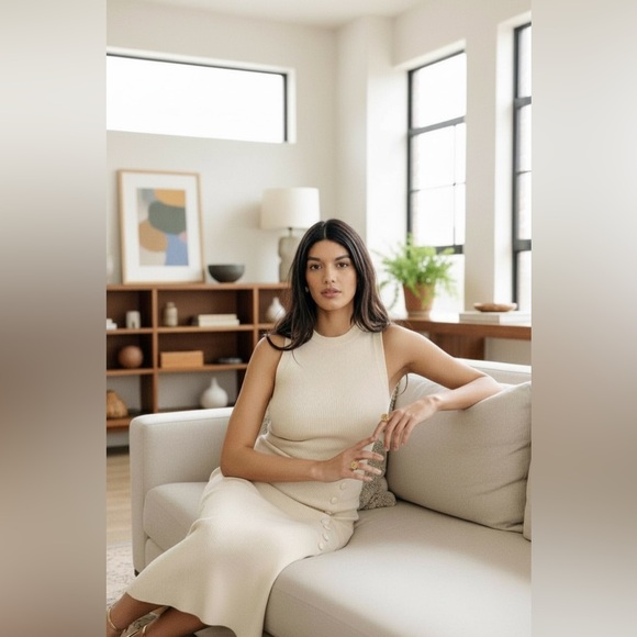 Sézane Harena Ribbed Knit Midi Sweater Dress in Cream - Picture 11 of 13